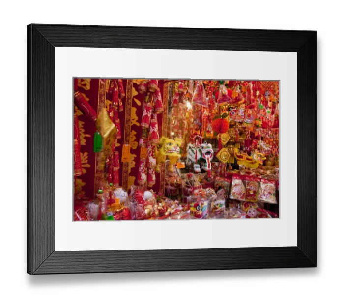 Framed Print : Asia, China, Hong Kong. A variety of colorful Chinese ornaments for sale in a shop