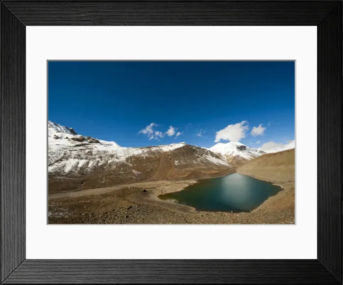 Framed Print : India, Ladakh, scenic landscape with green lake in the Himalayas