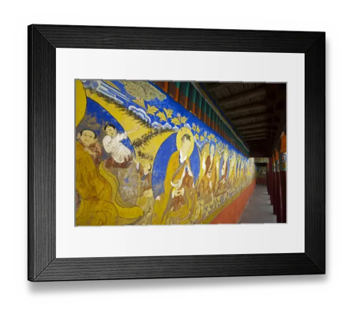 Framed Print : India, Ladakh, Thiksey, colorful wall painting with buddhist images of god Framed Print : India, Ladakh, Thiksey, colorful wall painting with buddhist images of god
