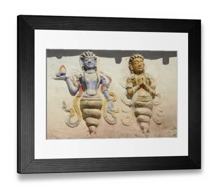 Framed Print : India, Ladakh, Thiksey, indian and buddhist gods sculpted colorfully on temple
