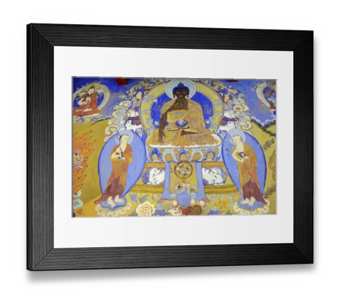 Framed Print : India, Ladakh, Thiksey, colorful wall painting with buddhist images of god Framed Print : India, Ladakh, Thiksey, colorful wall painting with buddhist images of god