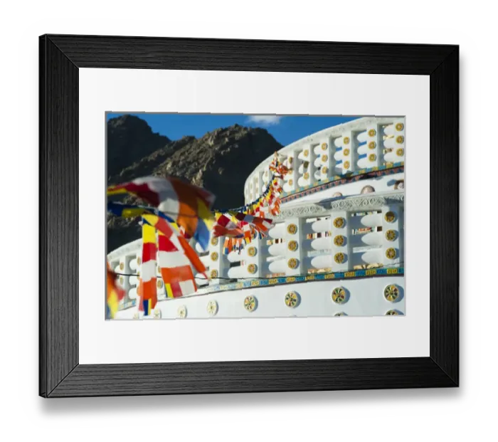 Framed Print : India, Ladakh, Leh, prayer flags at Shanti Stupa