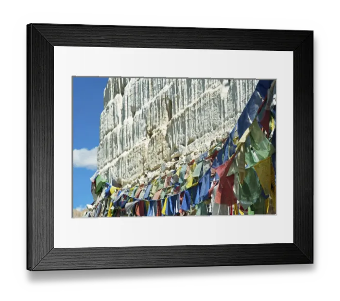 Framed Print : India, Ladakh, Leh, prayer flags on white Stupa Framed Print : India, Ladakh, Leh, prayer flags on white Stupa