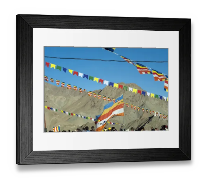 Framed Print : India, Ladakh, Leh, prayer flags at Shanti Stupa