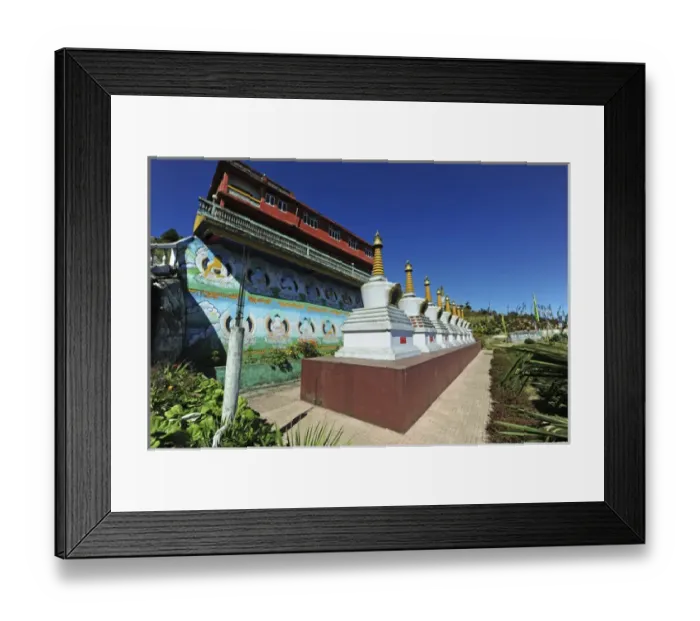 Framed Print : India, West Bengal, Meghma, buddhist colorful script and stupa at the monastery Framed Print : India, West Bengal, Meghma, buddhist colorful script and stupa at the monastery