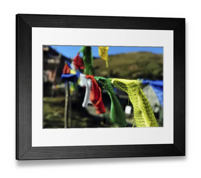 Framed Print : India, West Bengal, Singalila National Park, Tonglu, buddhist prayer flags at entrance Framed Print : India, West Bengal, Singalila National Park, Tonglu, buddhist prayer flags at entrance