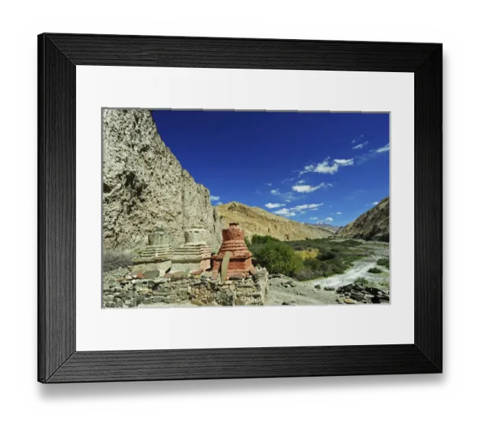 Framed Print : India, Ladakh, Markha Valley, white and colored stupa in scenic landscape of Framed Print : India, Ladakh, Markha Valley, white and colored stupa in scenic landscape of