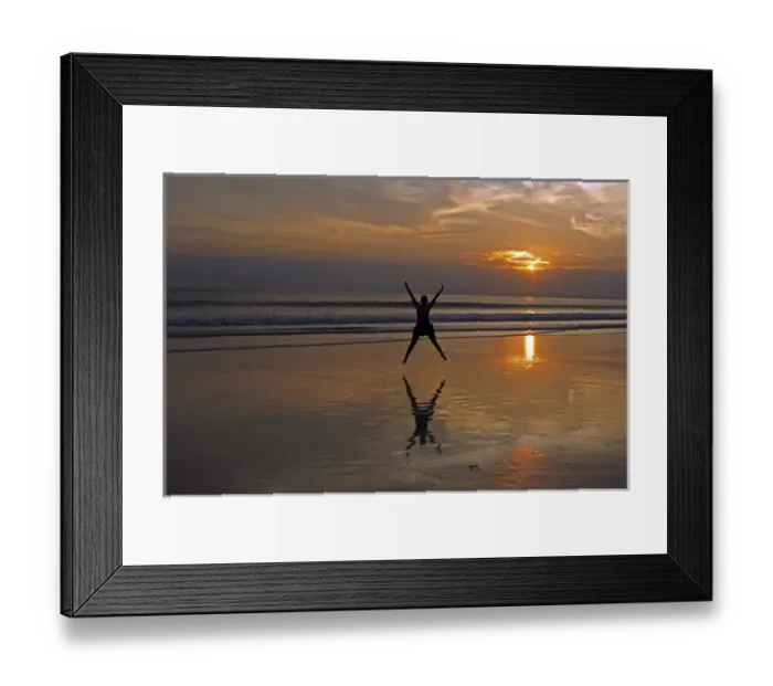 Framed Print : India, Andaman Islands, Havelock, beach number 7, shadow of woman jumping at sunset Framed Print : India, Andaman Islands, Havelock, beach number 7, shadow of woman jumping at sunset