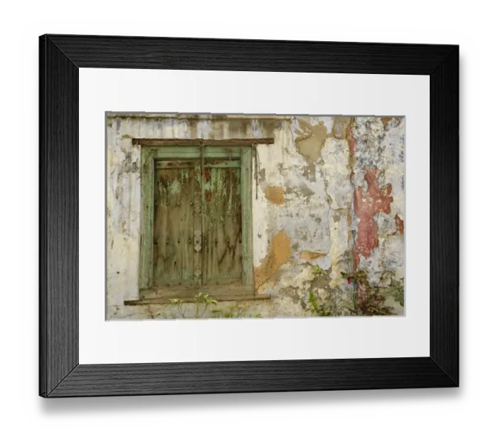 Framed Print : Old window and wall in the gullies of Delhi, India