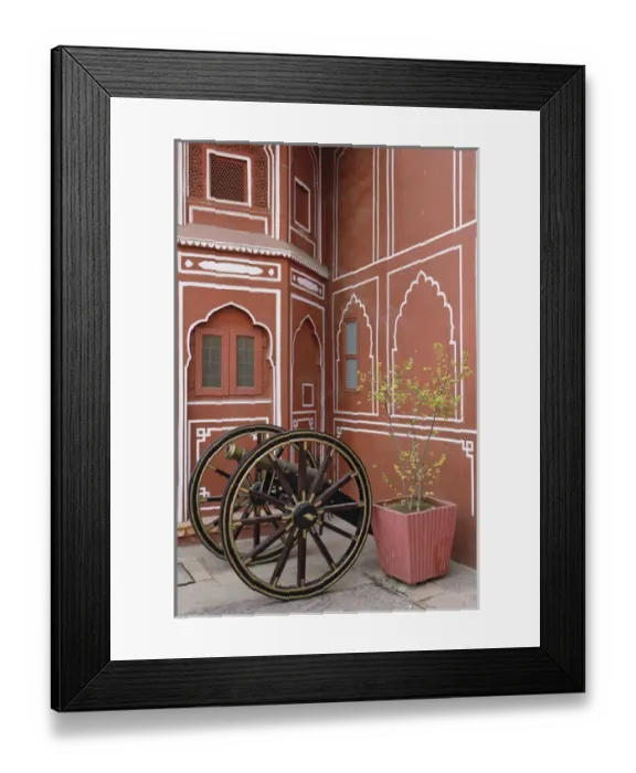Framed Print : Canon in front of decorated wall, Amber Fort, Jaipur, India
