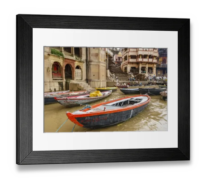 Framed Print : Boats on river Ganges, Varanasi, India