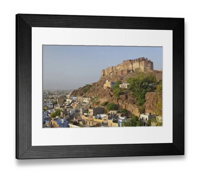 Framed Print : Mehrangarh Fort on hill above modern day Jodhpur, India Framed Print : Mehrangarh Fort on hill above modern day Jodhpur, India