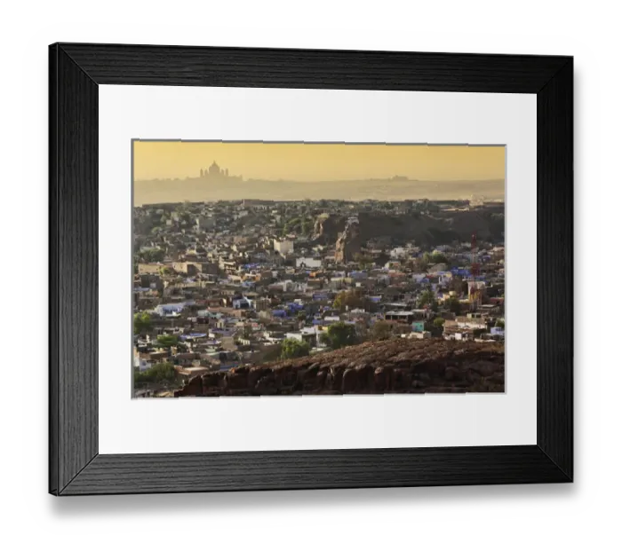 Framed Print : The city of Jodhpur, India (Blue City) and distant Umaid Bhawan Palace, Located in Framed Print : The city of Jodhpur, India (Blue City) and distant Umaid Bhawan Palace, Located in