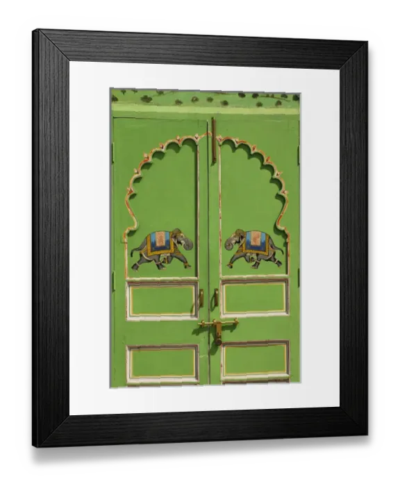 Framed Print : Elephants painted on green door, City Palace, Udaipur, India Framed Print : Elephants painted on green door, City Palace, Udaipur, India