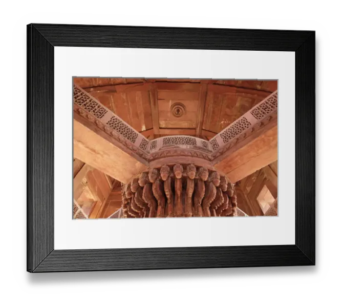 Framed Print : Central pillar details of Diwan-i-Khas, Fatehpur Sikri, in the state of Uttar Pradesh