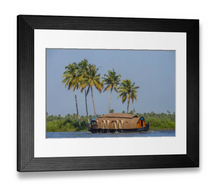 Framed Print : Cruise boat in Backwaters, Kerala, India Framed Print : Cruise boat in Backwaters, Kerala, India