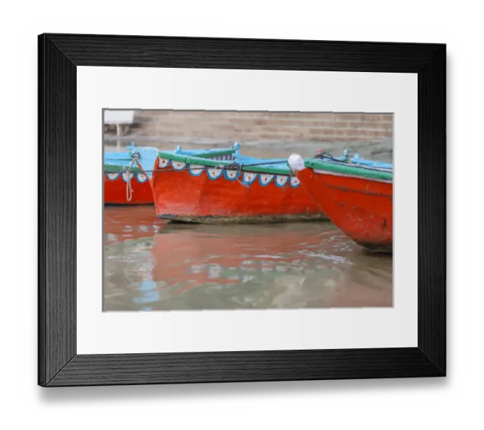 Framed Print : Wooden boats in Ganges river, Varanasi, India