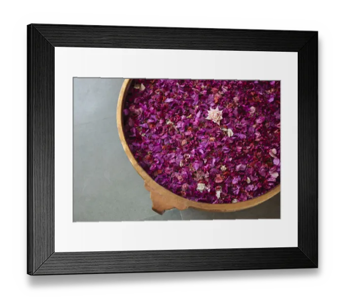 Framed Print : India, Rajasthan, Bikaner. Pink rose petals in traditional brass bowl Framed Print : India, Rajasthan, Bikaner. Pink rose petals in traditional brass bowl