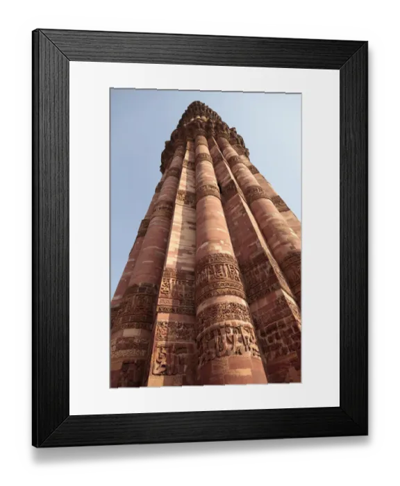 Framed Print : India, Delhi. Carved stone minaret at Qutub Minar Framed Print : India, Delhi. Carved stone minaret at Qutub Minar