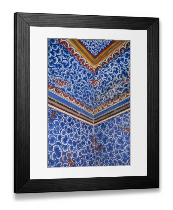 Framed Print : India, Rajasthan, Bikaner. Close-up of painting of falling rain in clouds in weather