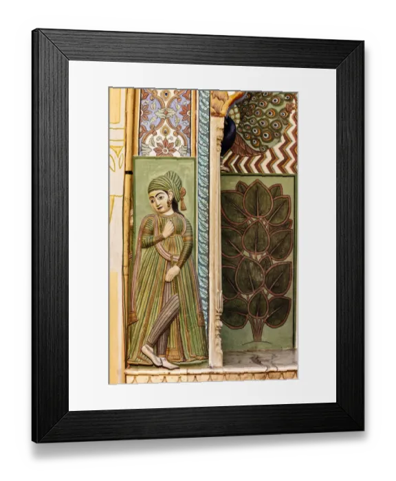 Framed Print : India, Rajasthan, Jaipur, Closeup of wall painting at City Palace Framed Print : India, Rajasthan, Jaipur, Closeup of wall painting at City Palace