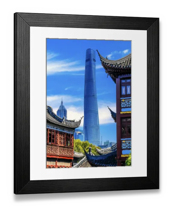 Framed Print : Shanghai Tower, Second Tallest Building in World, Jin Mao Tower from Yuyuan Garden