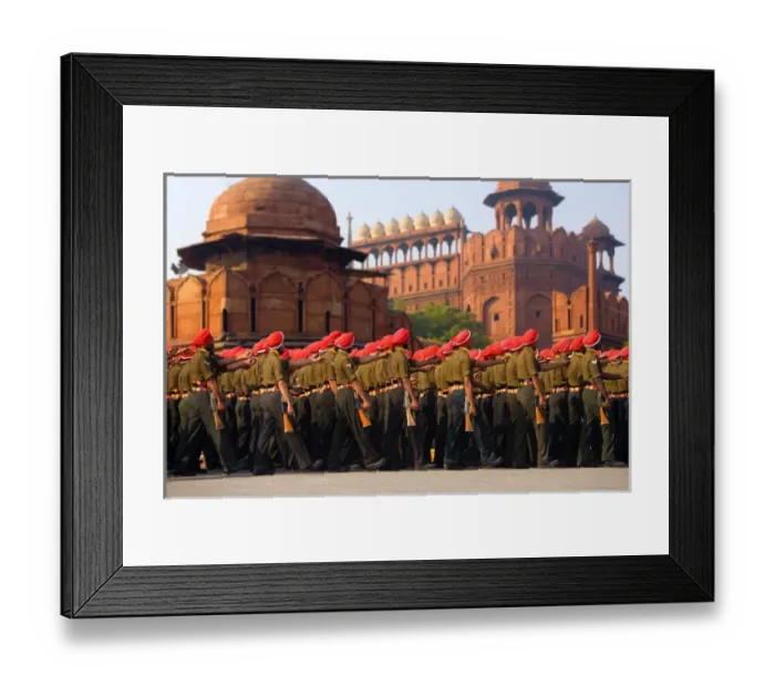 Framed Print : India, New Delhi. Indian Army soldiers march in formation