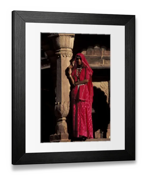 Framed Print : Asia, India, Jodpur, Rajasthan, Gardens of Mandor. Girl in traditional dress (MR)