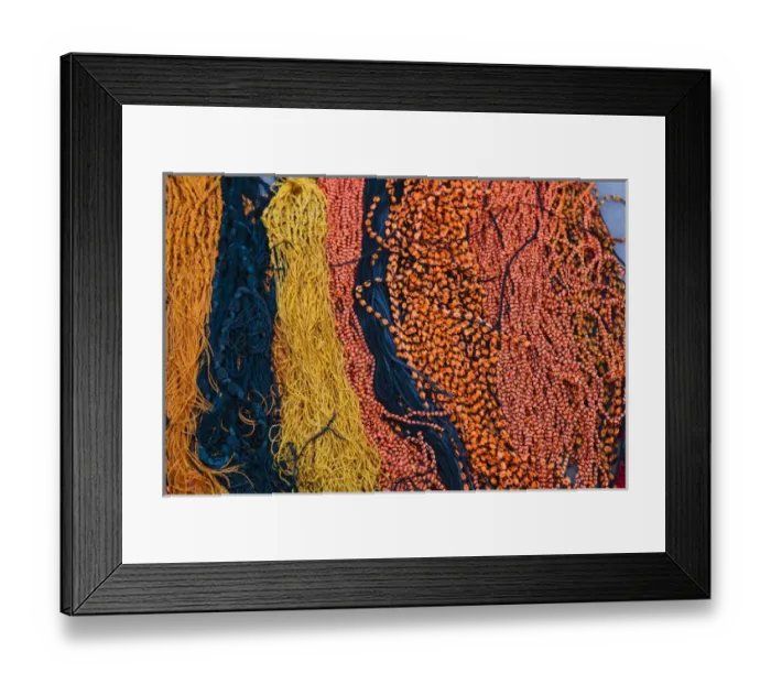 Framed Print : India, Odisha, Subarnapur District, Sonepur, Colorful threads for sale during Sonepur