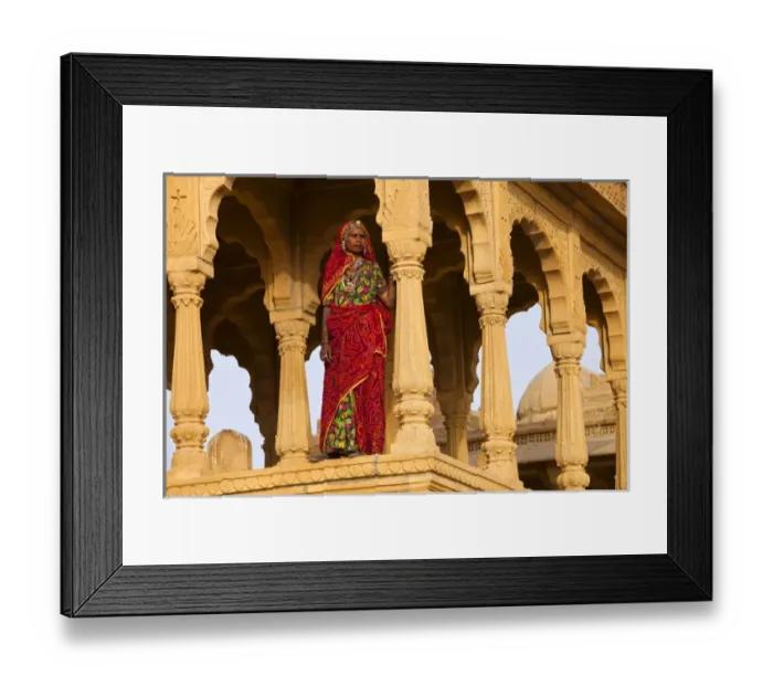 Framed Print : India, Rajasthan, Jaiselmer. Rajasthani woman stands at one of Tombs of the Concubines Framed Print : India, Rajasthan, Jaiselmer. Rajasthani woman stands at one of Tombs of the Concubines