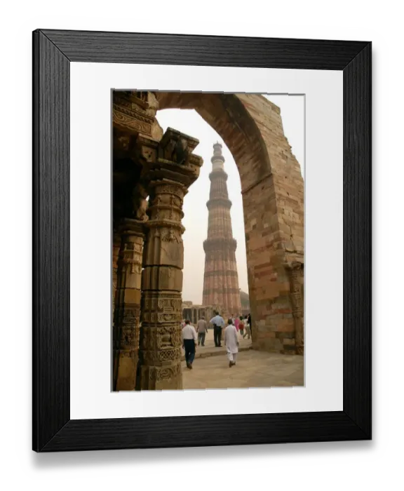 Framed Print : India, Delhi. Constructed with red sandstone and marble, The Qutub Minar is the tallest