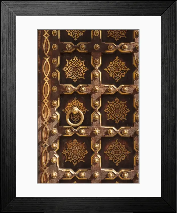 Framed Print : India, Rajasthan, Jaipur, Detail of traditional styled door