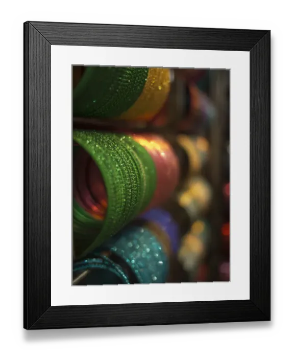 Framed Print : Piles of bangles are stacked up at a store in Bangalore, Karnataka, India