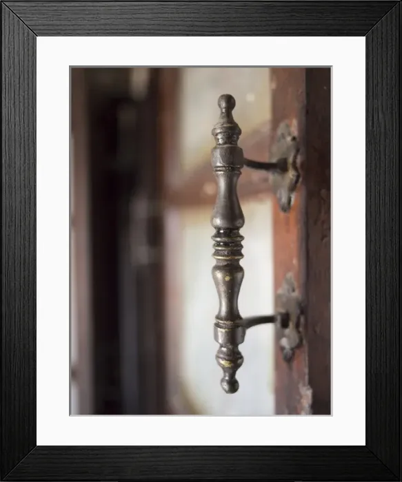 Framed Print : Old fashioned metal doorhandle in Shilpgram artisans village near Udaipur, Rajasthan Framed Print : Old fashioned metal doorhandle in Shilpgram artisans village near Udaipur, Rajasthan