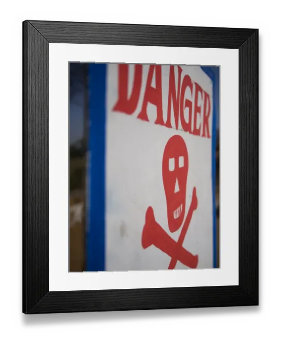Framed Print : Skull and crossbones danger sign, Udaipur, Rajasthan, India