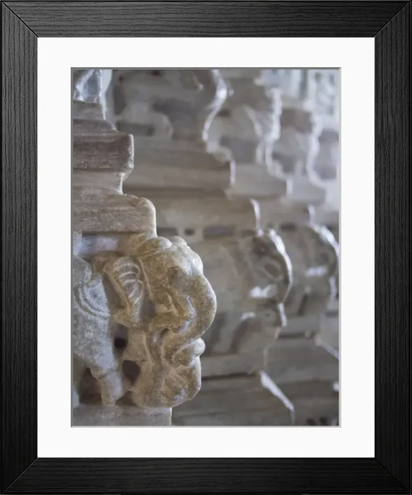 Framed Print : Carved elephant sculpture on columns of temple at Ranakpur, Rajasthan, India Framed Print : Carved elephant sculpture on columns of temple at Ranakpur, Rajasthan, India
