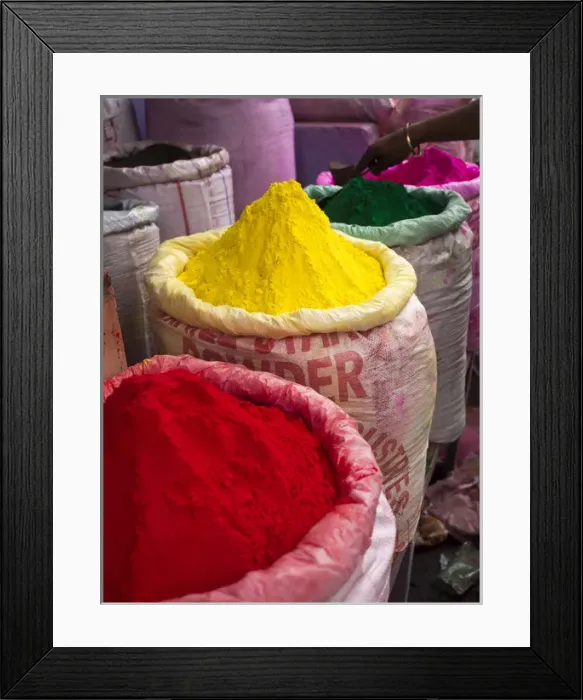 Framed Print : Holi powder paint for sale, the festival of colors, Varanasi, Uttar Pradesh, India Framed Print : Holi powder paint for sale, the festival of colors, Varanasi, Uttar Pradesh, India