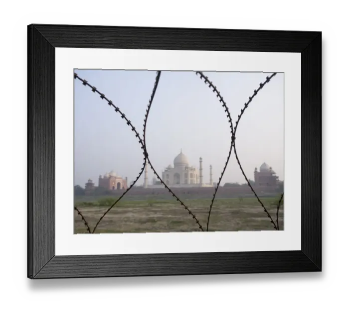 Framed Print : Barbed wire fence in front of Taj Mahal, Agra, Uttar Pradesh, India
