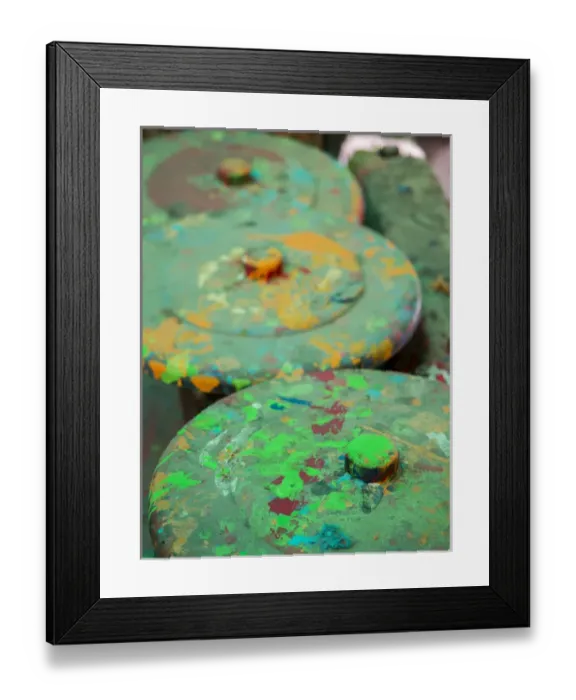 Framed Print : Colors all over container lid in Jaipur, Rajasthan, India