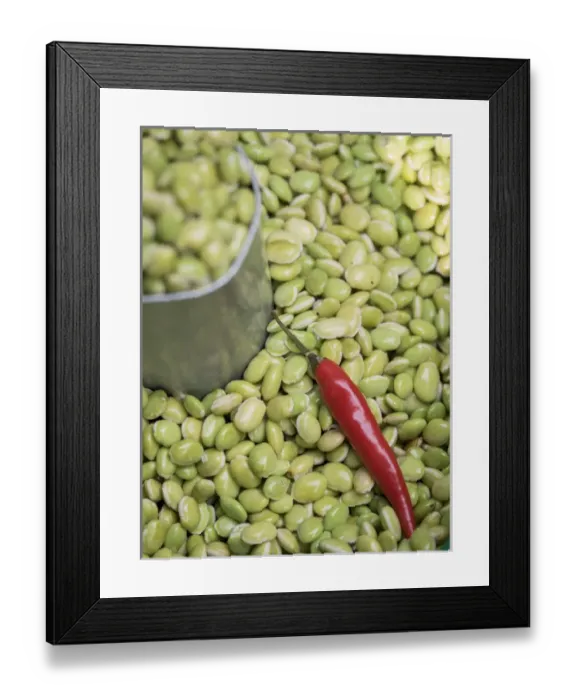 Framed Print : Hyacinth beans and red chili pepper, Mysore, Karnataka, India Framed Print : Hyacinth beans and red chili pepper, Mysore, Karnataka, India