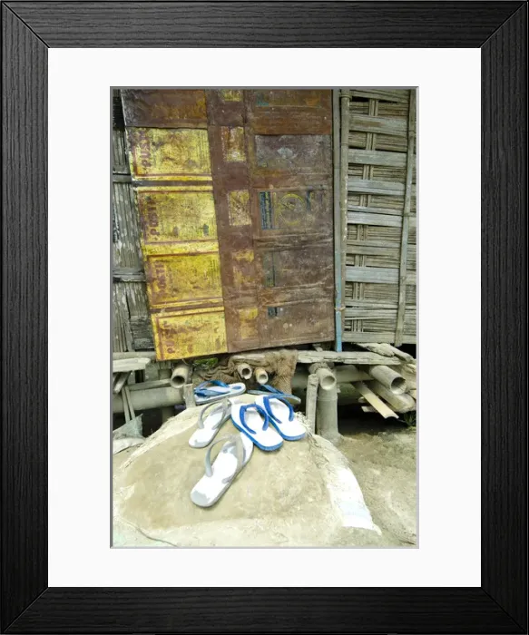 Framed Print : Sumoimari Ghat, Majuli Island, Assam State, northeast India, door and porch of a Framed Print : Sumoimari Ghat, Majuli Island, Assam State, northeast India, door and porch of a