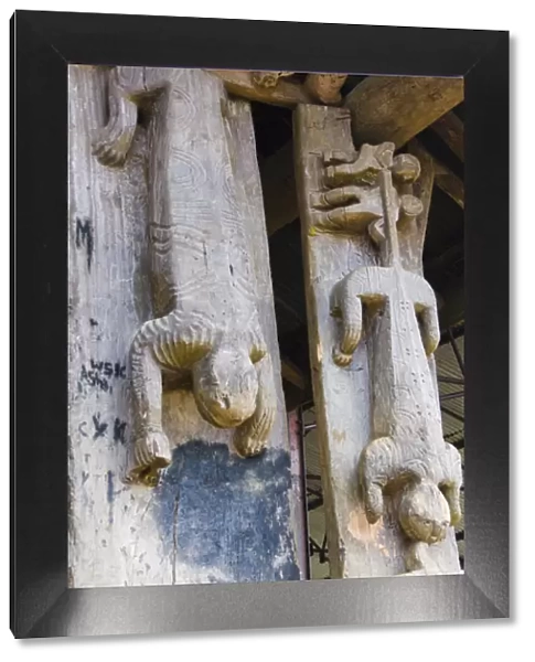 Wakching Village, Nagaland, northeast India, animist lizard-like wood carvings