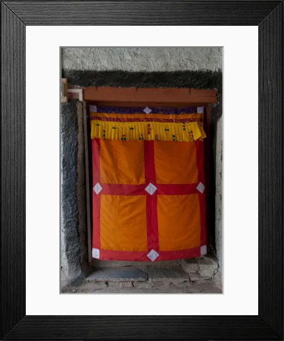 Framed Print : India, Jammu & Kashmir, Ladakh, doorway covered by an orange, red and yellow curtain Framed Print : India, Jammu & Kashmir, Ladakh, doorway covered by an orange, red and yellow curtain