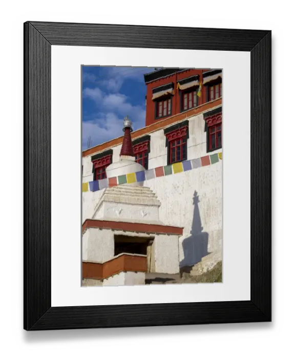 Framed Print : India, Jammu & Kashmir, Ladakh, Leh, detail of windows, prayer flags and a chorton