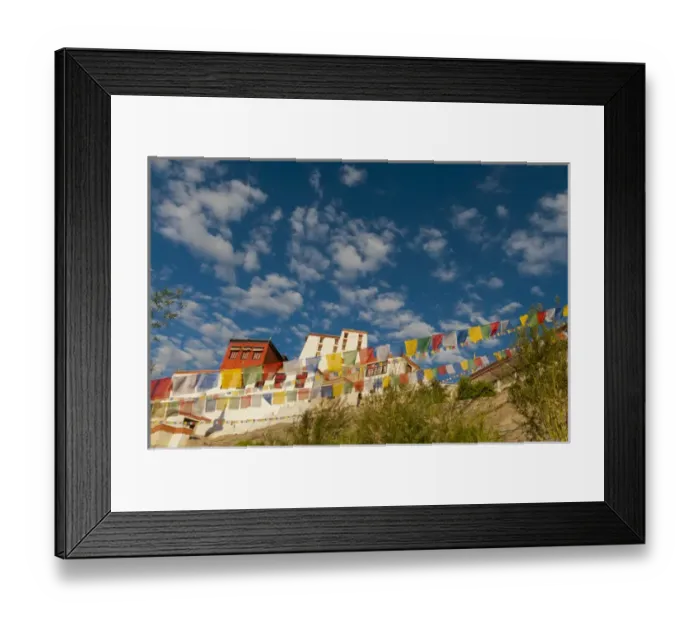Framed Print : India, Jammu & Kashmir, Ladakh, Leh, strings of prayer flags flying in front of one