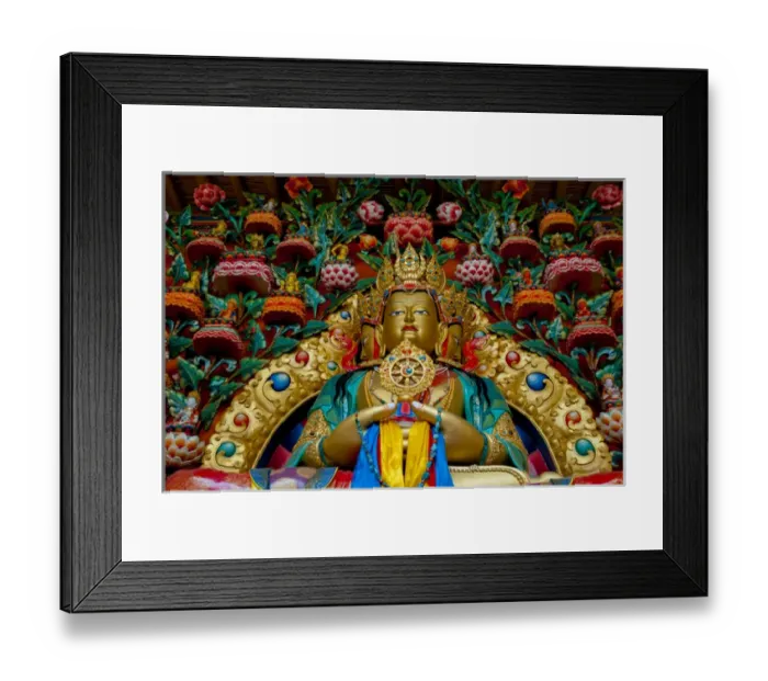 Framed Print : India, Jammu & Kashmir, Ladakh, Stok, large gold Buddah statue surrounded by many Framed Print : India, Jammu & Kashmir, Ladakh, Stok, large gold Buddah statue surrounded by many