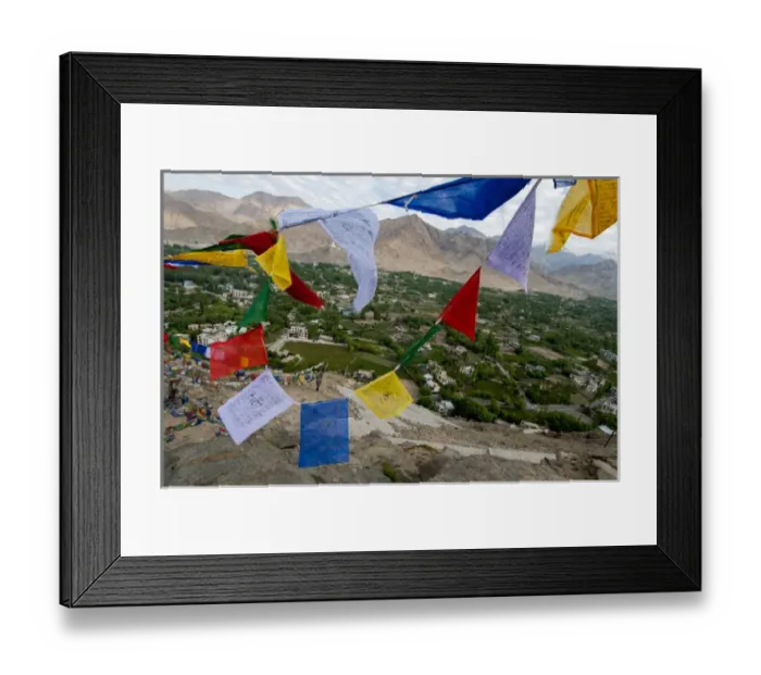 Framed Print : India, Ladakh, Leh, capital of Ladakh, red, yellow, blue, red, green and white prayer Framed Print : India, Ladakh, Leh, capital of Ladakh, red, yellow, blue, red, green and white prayer