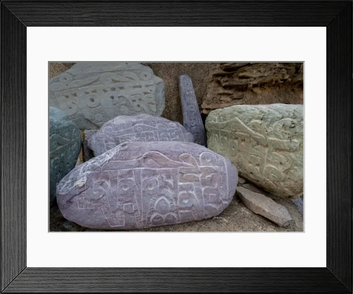 Framed Print : India, Jammu & Kashmir, Ladakh, Lamayuru on the Srinagar-Kargil-Leh road prayer stones