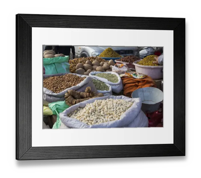 Framed Print : Asia, India, Uttar Pradesh Agra, street market, variety of fruits nuts and vegetables Framed Print : Asia, India, Uttar Pradesh Agra, street market, variety of fruits nuts and vegetables