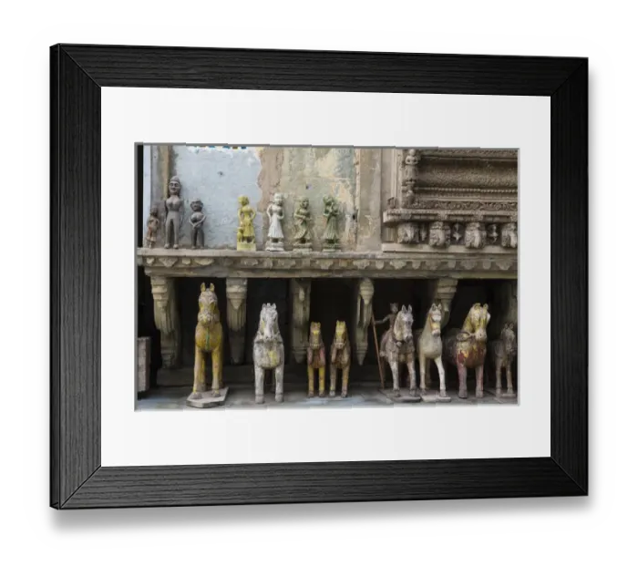 Framed Print : Asia, India, Rajasthan, Udaipur, terra cotta horses and figurines in city center market Framed Print : Asia, India, Rajasthan, Udaipur, terra cotta horses and figurines in city center market